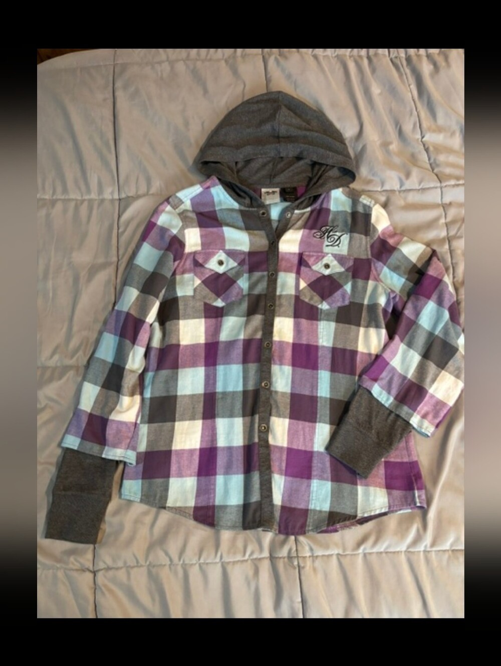 NWOT Harley Davidson Hooded Plaid Button Up Flannel Shirt Size L